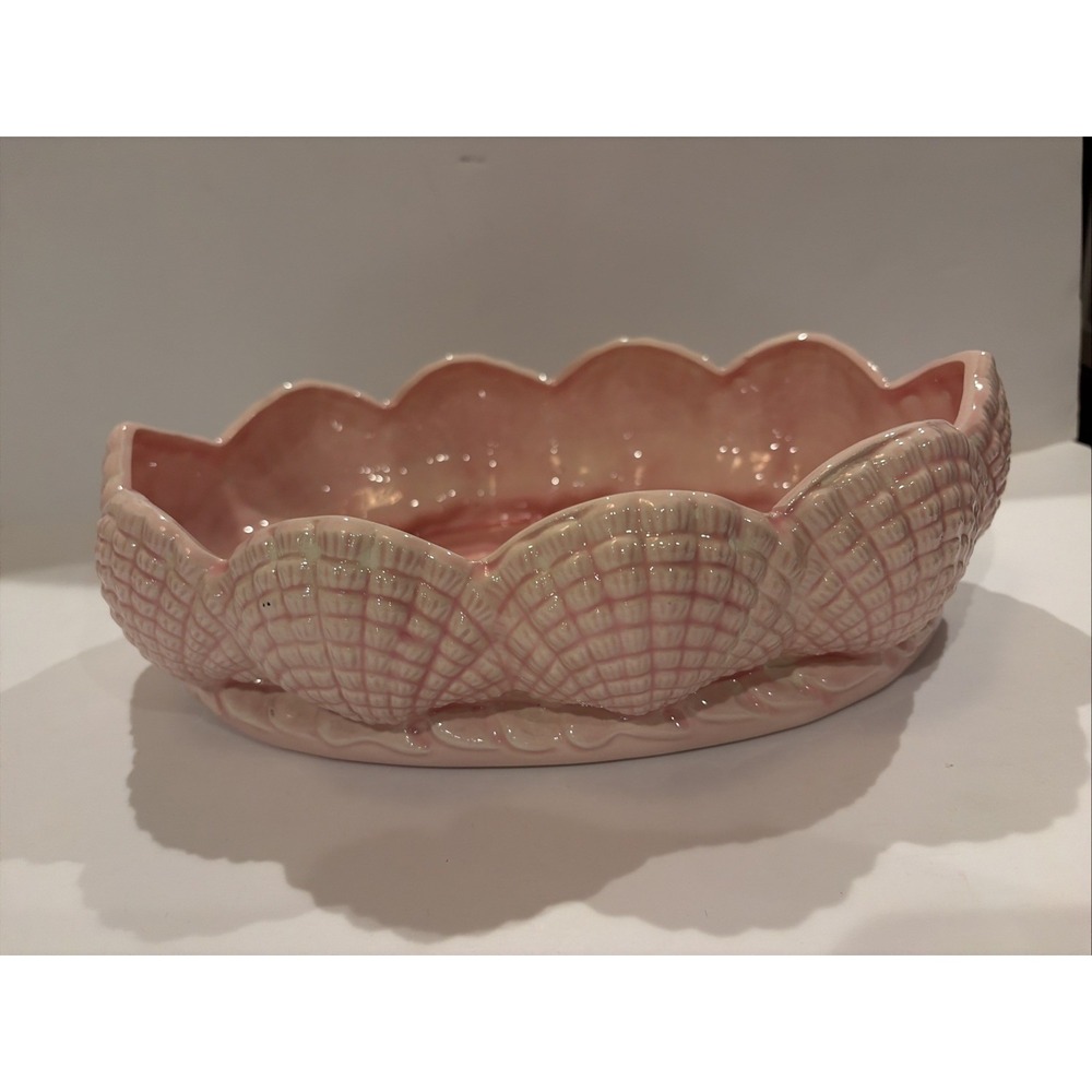 VTG Pink Coastal Seashell Bowl/planter Centerpiece 10.5" Scallop Shell Decor
